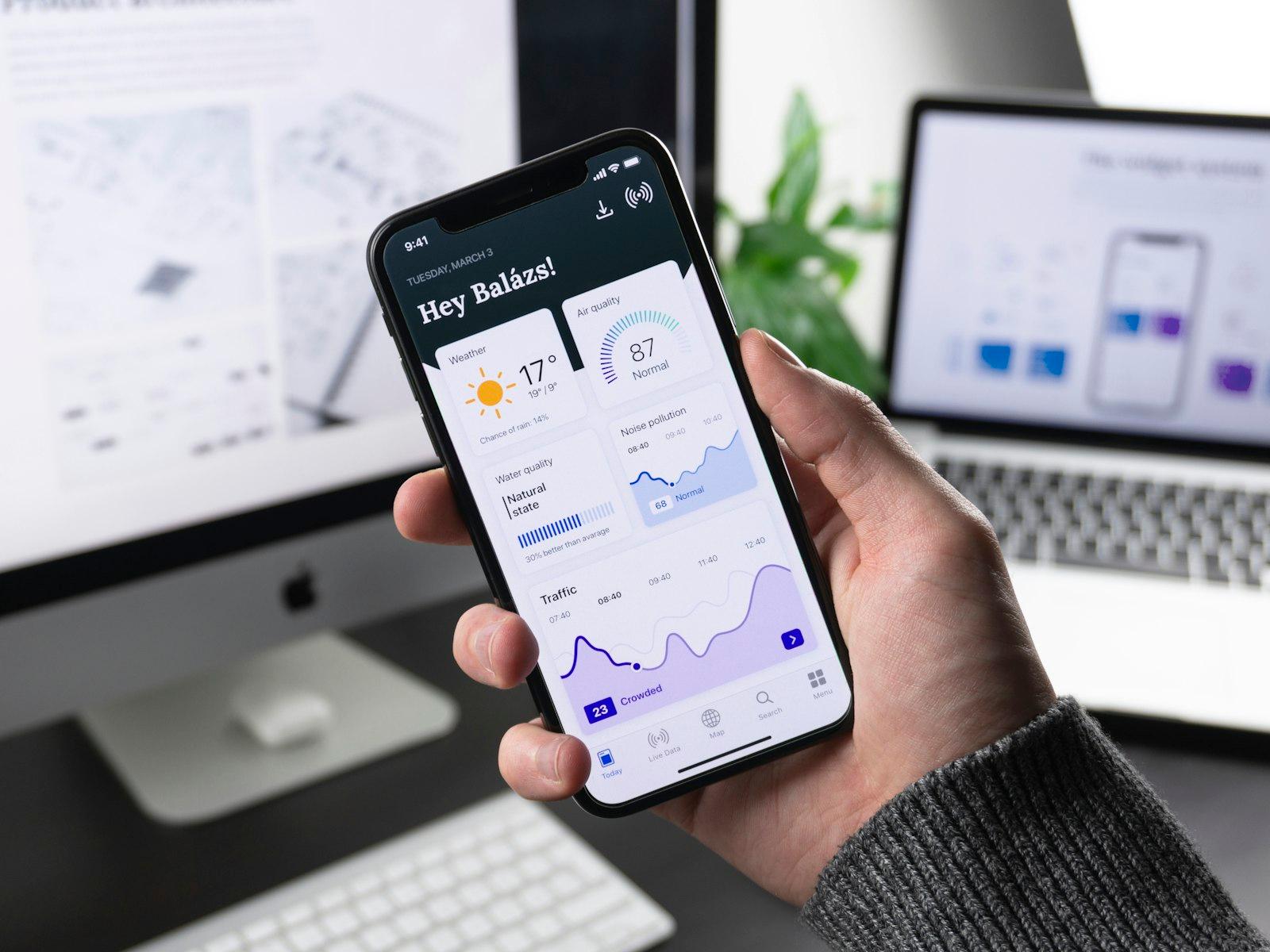 A smartphone showing an analytics dashboard